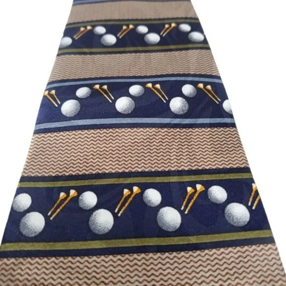 Steven Harris Tie Necktie Golf Balls‎ Tee Blue Tan Brown